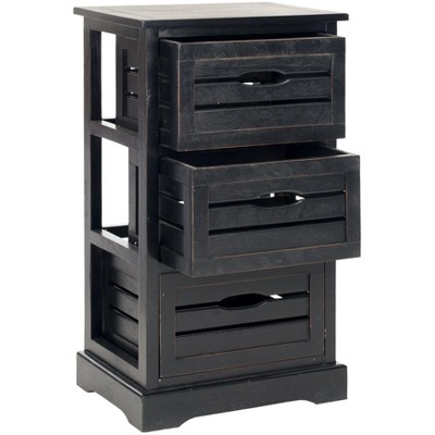 Transitional Samara 3-Drawer Distressed Black Pine Cabinet