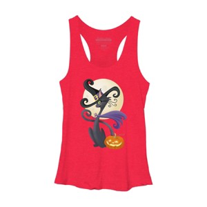 Women's Design By Humans Bewitching Black Halloween Kitty Cat By LittleBunnySunshine Racerback Tank Top - 1 of 3