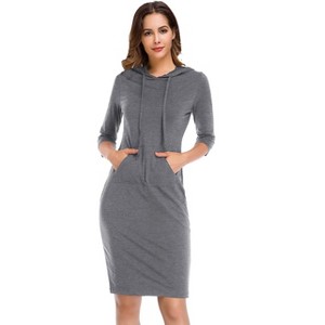 Women's Casual Long Sweatshirts 3/4 Sleeve Hooded Bodycon Dress with Kangaroo Pocket - 1 of 4