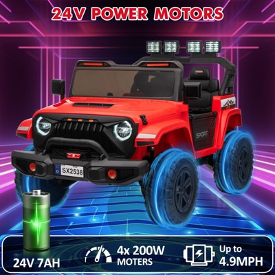 24V Ride On Toys for Big Kids, 2 Seater Extend Ride On Car, Kids' Electric Vehicles with Remote Control,Adjustable Car Body, Music,3 Speeds