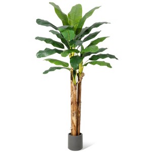 GustoWave Artificial Banana Tree, Fake Banana Leaf Plants with Grey Planter,Faux Silk Tree Faux Banana Leaves for Indoor Outdoor Patio Tropical Decor - 1 of 4