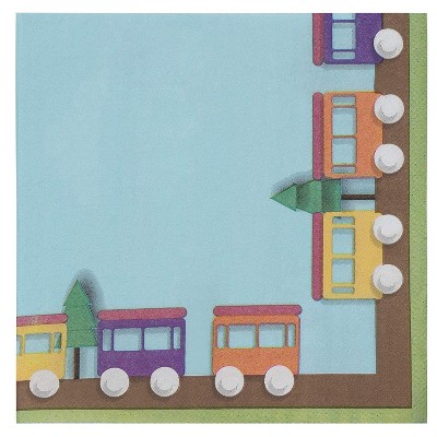 Blue Panda 150-Pack Disposable Paper Napkins Toy Train Party Supplies 6.5"x6.5", Blue