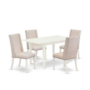HomeStock 5-Pc Linen White Finish Solid Wood Top - Rectangular Upholstered Dining Room Set with Butterfly Leaf - Seats 4 - 1 of 4