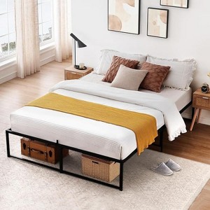 Metal Platform Bed Frame with 3-in-1 Steel Support - No Box Spring Needed, Under Bed Storage, Easy Assembly, Full Size Mattress Foundation,black - 1 of 4