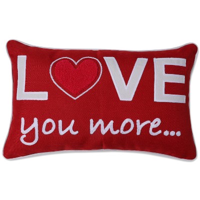 12"x19" Indoor 'Love You More' Valentines Lumbar Throw Pillow Cover Red - Pillow Perfect: Embroidered, Weather-Resistant