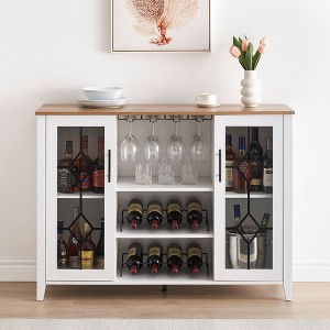 Wine Bar Cabinet with LED Light, Glass Door Wine Cabinet, Kitchen Sideboard with Rack, Freestanding Liquor Cabinet for Living Room, Dining Room - 1 of 4