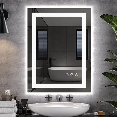 LED Bathroom Mirror 24x32 Inches, Black Frame with Front/Back Lights, 3 Color Temperatures, Anti-Fog, Wall Mounted Vanity Mirror