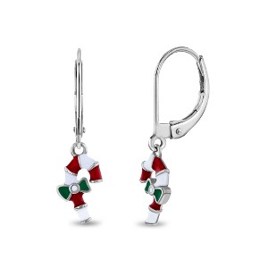Girls' Sweet Candy Cane Dangle Lever Back Sterling Silver Earrings - In Season Jewelry - 1 of 1