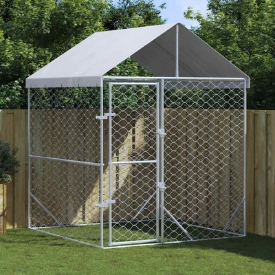 Outdoor Dog Kennel Silver Galvanized steel, Polyethylene vidaXL