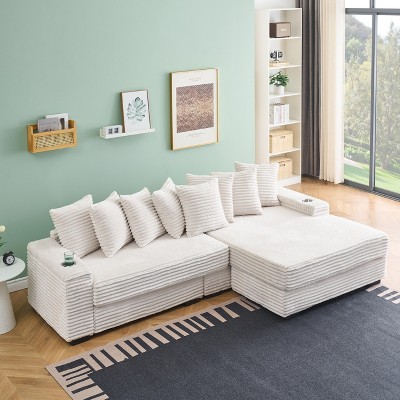 NicBex Couches for Living Room 111.4" Corduroy Sofa Lounge with Cup Holders and Lockers on the Armrests and a Reversible Chaise