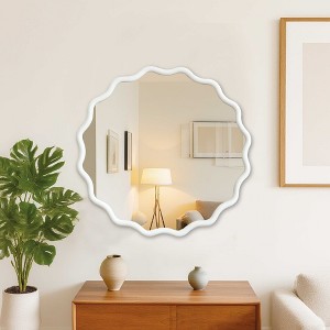 Whisen 36" Wavy Round Decorative Mirror, Solid Wood Frame, Entryway - 1 of 4
