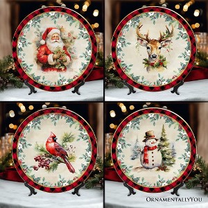Holiday Cheer Set of 4 Plates with Real Gold Plaid Trim, Christmas Tableware Collection for Salad, Dessert, Appetizer and Side Plates| OrnamentallyYou - 1 of 4