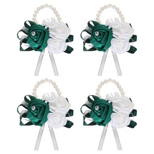 Unique Bargains Decorative Wedding Prom Party Artificial Rose Wrist Corsages 4 Pcs - 1 of 3