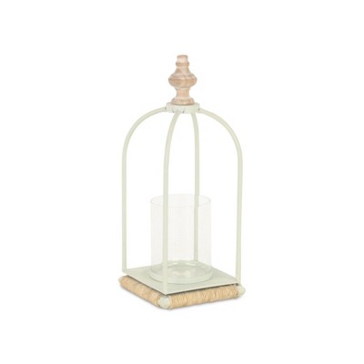 Cheung's Thistledale White Metal Lanter with Wood & Rope Accents