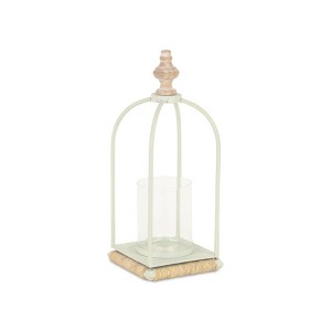 Cheung's Thistledale White Metal Lanter with Wood & Rope Accents - 1 of 4