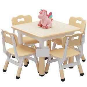 Toddler Table with Adjustable Height, 4 Chairs Set with Graffiti Desktop, 4 in 1 Activity Table Play Table for Reading, Drawing, Playing, Eating - 1 of 4