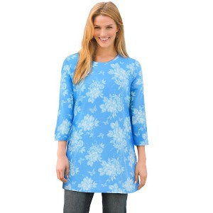 Woman Within Perfect Printed Three-Quarter-Sleeve Scoopneck Tunic - 1 of 4