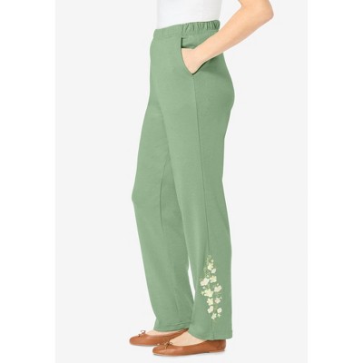 Woman Within Women's Plus Size 7-Day Embroidered Straight-Leg Knit Pant