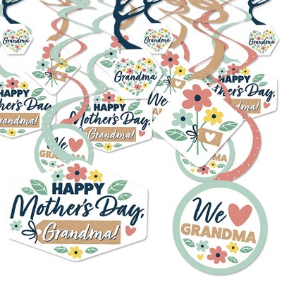 Big Dot of Happiness Grandma, Happy Mother's Day - We Love Grandmother Hanging Decor - Party Decoration Swirls - Set of 40