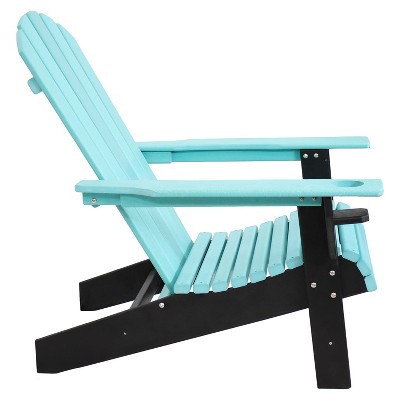 Turquoise and Black HDPE Outdoor Adirondack Chair with Cup Holder