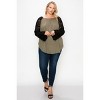Slickblue Women’s Plus Size Olive Blouse with Flowy Lace Bell Sleeves and Off Shoulder Neckline, Size 1XL-3XL - 3 of 4