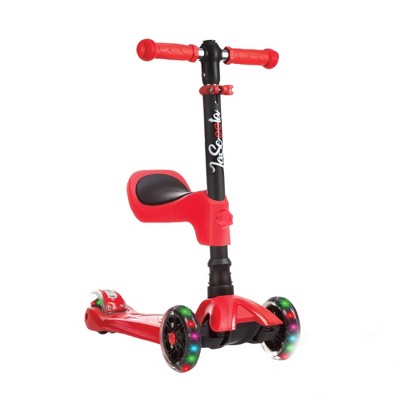 LaScoota Toddler Girl and Boy Kids Adjustable Kick Scooter with Light Up Wheels and Removable Seat,(Red)