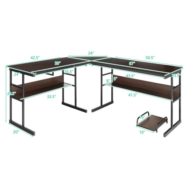 Costway L-Shaped Computer Desk Drafting Table Workstation w/ Tiltable Tabletop, 3 of 11