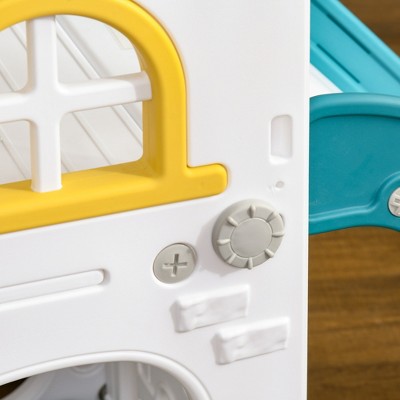 Qaba 5-in-1 Toddler Slide Set with Basketball Hoop and Storage, Yellow