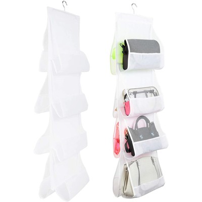 Okuna Outpost 2 Pack Hanging Purse Organizer for Closet, White Fabric Mesh 8-Pocket Handbag Storage Holder, 48x13.8 in