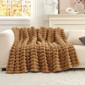 Cozy Bliss Faux Fur Plush Decorative Blanket, Cozy Warm Striped Throw Blanket - 1 of 4