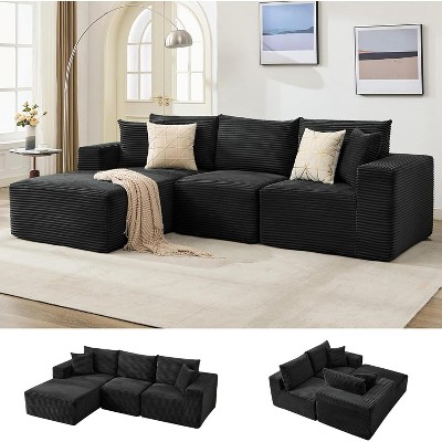 Sectional Sofa - L Shaped Boneless Cloud Couch with 67.5" Chaise, Reversible L/R Facing, No Assembly Required, Corduroy Fabric
