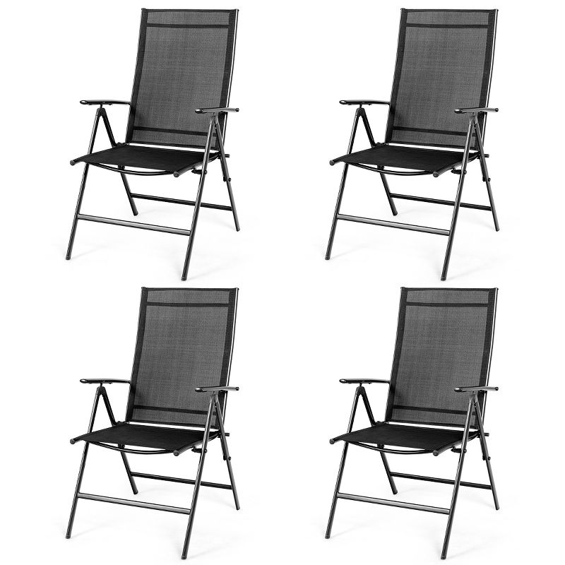 Costway 4PCS Patio Folding Dining Chair Recliner Adjustable Black, 1 of 10