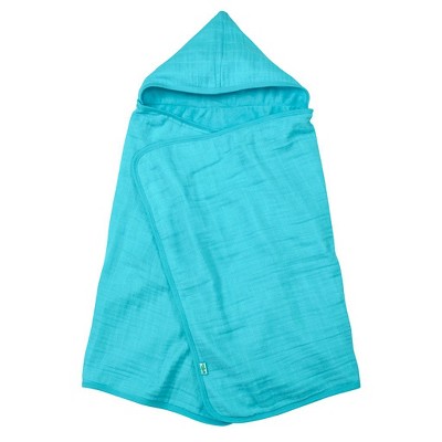Image of Muslin Hooded Towel made from Organic Cotton-Aqua-0mo/4yr