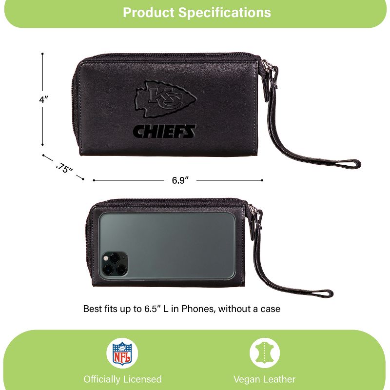 Evergreen NFL Kansas City Chiefs Black Leather Women's Wristlet Wallet Officially Licensed with Gift Box, 1 of 2