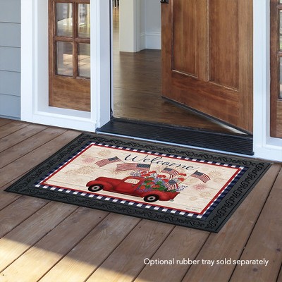 Patriotic Red Truck Welcome Outdoor Rubber Doormat