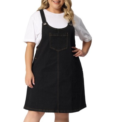 Unique Bargains Women's Plus Size Adjustable Strap Distressed Bib Overall Pinafore  Dress 