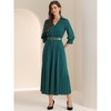 INSPIRE CHIC Women's Casual Pleated Collar V Neck Belted Maxi Dresses - 4 of 4