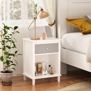KWPZQEB 26.77'' Nightstand with Drawer and Open Locker, Wooden Side Table Night Stand for Bedroom, Living Room - 1 of 4