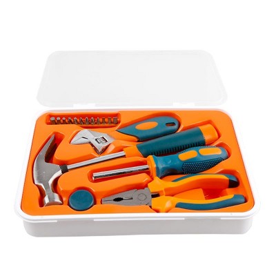 MaseiKar Household Tool Set with Hammer, Wrench, Pliers, Screwdriver Bits, Tool Set for Home Repairs, Premium Tool Set, Boxed, Orange