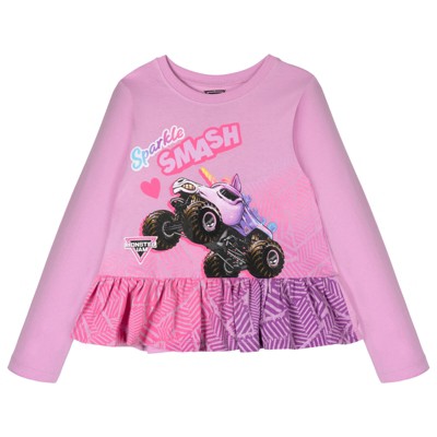 Monster Jam Grave Digger El Toro Loco Sparkle Smash Little Girls 2 Pack Peplum Long Sleeve T-Shirts Beige / Lilac Pink 7-8 — фото 3