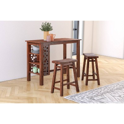 Chestnut Reclaimed Wood Counter Height Dining Table with Shelves