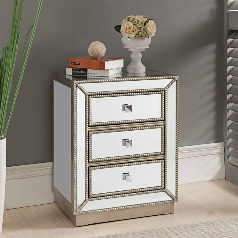 Coast to Coast Accents Elsinore Modern Wood Rectangular Accent Table 20" x 15" with 3-Drawer Silver Mirrored for Living Room Bedroom Bedside Entryway, 2 of 8