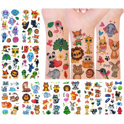 Wrapables Waterproof Glitter Temporary Tattoos, Birthday Party Favors and Supplies, Goodie Bag Fillers, 10 Sheets Cute Animals