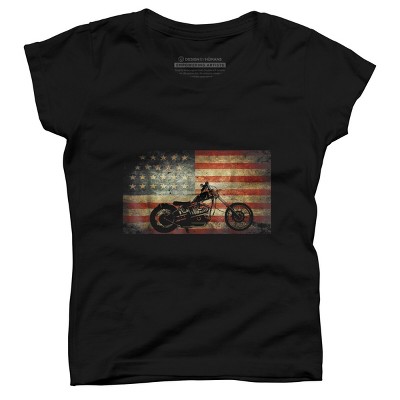 Girl's Design By Humans July 4th American Vintage Motorcycle Flag By littlesenh1 T-Shirt
