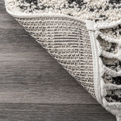 Off-White Square Braided Shag Synthetic Area Rug