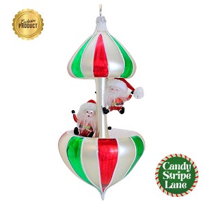 Santa Land Nick & Nicky's Candy Stripe Carousel - 1 Glass Ornament 8.00 Inch, Glass - Ornament Italian Italy Candy Striped Lane 23D1070 8.0 Inch Nick - 1 of 3