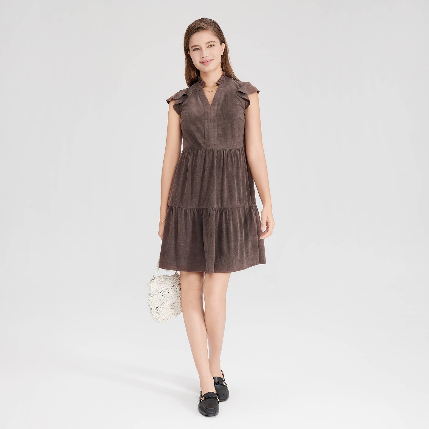 Женское платье Universal Thread Flutter Cap Sleeve Faux Suede Mini Tunic — фото 4