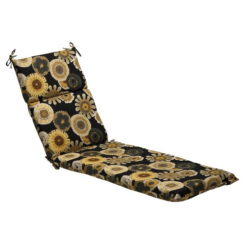 Outdoor Chaise Lounge Cushion - Black/Yellow Floral