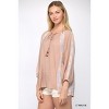 Slickblue Women's Crinkle Woven Top, Print Mix Raglan Sleeve with Tassel Tie, Casual Style Blouse, Light Mauve, S-L - 4 of 4