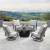 Oakland Living 5pc Set with 44" Outdoor Aluminum Round Fire Table & 4 Deep Seating Swivel Rocking Chairs & Wind Blocker Lid - 2 of 4